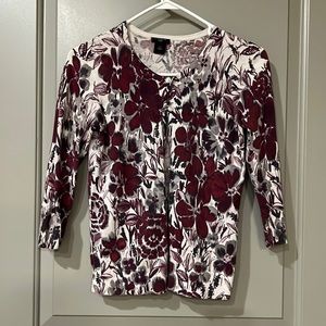 Burgundy and Gray Floral Cardigan